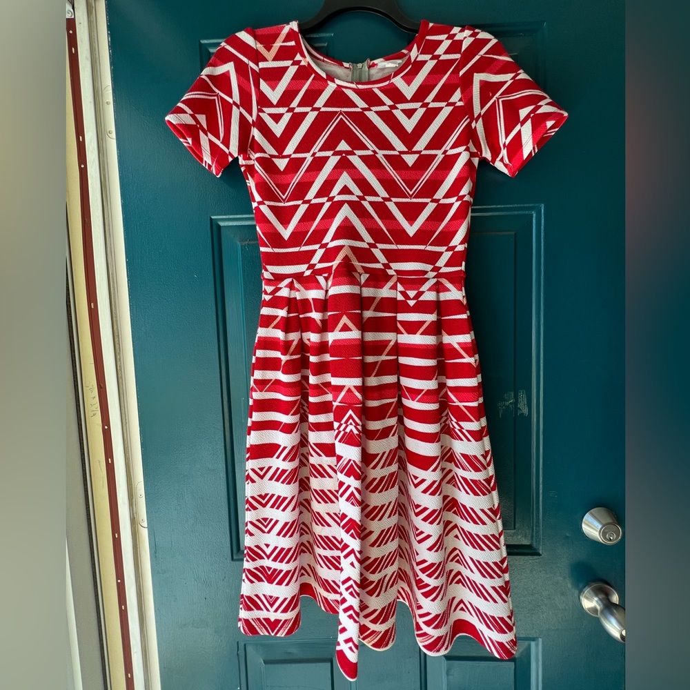 Red & white print dress